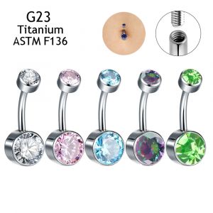 Populaire G23 titane Nombril anneaux 14G Nombril Piercing 5A CZ gemmes Nombril barre ventre Piercing