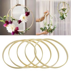 Cerceau de couronne florale ronde, 5 pièces, anneau de receveur en bois, cadre de cerceau circulaire