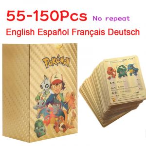 Carte Pokemon sans r&eacute;p&eacute;tition, 55 &agrave; 150 pi&egrave;ces, anglais, espagnol, fran&ccedil;ais, allemand, or VAMX GX