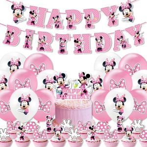 D&eacute;coration de f&ecirc;te d'anniversaire Disney Minnie Mouse, fournitures de f&ecirc;te princesse pour fille,
