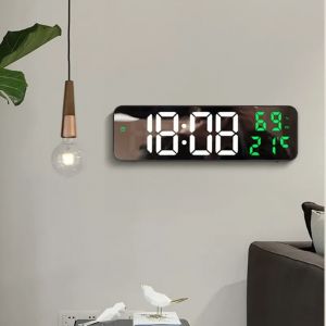 Grande horloge murale num&eacute;rique LED, mode nuit, temp&eacute;rature et humidit&eacute;, r&eacute;veil &eacute;lectronique,