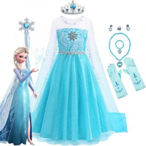 Disney Elsa robe pour filles reine des neiges Costume Elsa Anna robe fille Cosplay f&ecirc;te
