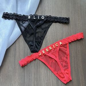 Personnalité nom personnalisé cristal lettre string dentelle Bikini culotte G-String taille basse