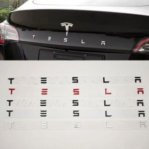 3D ABS lettres Tesla Logo carbone Chrome noir rouge Badge voiture coffre arri&egrave;re autocollants pour