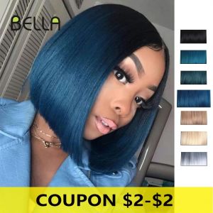 BELLA perruque synthétique dentelle courte Bob perruque Nature couleur bleu blond vert 7 couleurs
