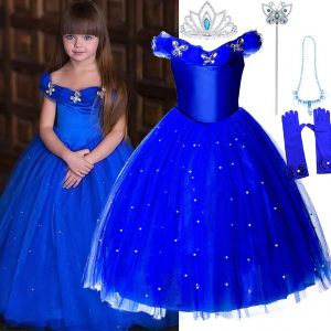 Enfant habillé cendrillon princesse robe de soirée filles bal hors épaule robe de luxe gonflée