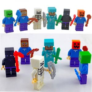 Épée de dessin animé Minecraft Diamond pour enfants, jouet d'assemblage Rick, Creeper Zombie, Steve