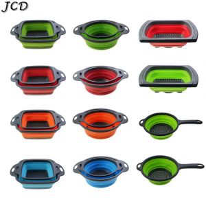 JCD panier de lavage de fruits et l&eacute;gumes passoire pliable passoire en Silicone plat &eacute;gouttoir
