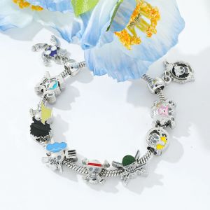 Document argenté Monkey D. Luffy-Bracelet à breloques pendentif pour cosplay, figurine d'anime