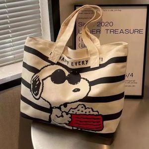 Snoopy &ndash; sac en toile de grande capacit&eacute;, dessin anim&eacute; mignon, pour &eacute;tudiantes, pour contenir des