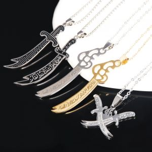 Collier pendentif épée carrée profonde pour hommes, Arabia Imam Ali, musulman, couteau islamique,