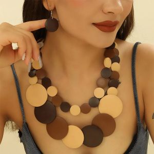 Collier en bois vintage à deux couches pour femme, robe de soirée de mariage africaine, perles en