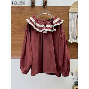 ZANZEA bohème bord à volants Chic hauts femmes Blouses à manches longues 2024 printemps col de