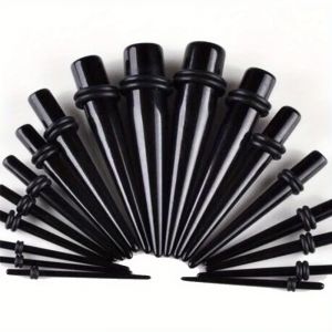 2pcs / Set noir Pointe conique acrylique oreille ceinture plug Tunnel Extender manomètre homme