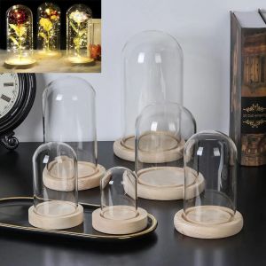 Cloche en verre pot présentoir couvercle Terrarium bouteille avec Base en bois acrylique couvercle