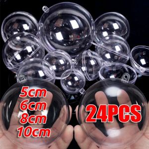 Boule de noël creuse en plastique, 1 à 124 pièces, boules transparentes, boule rechargeable,
