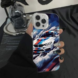 RASTAR B-BMW voiture galvanisé argent IMD Laser coque de téléphone pour iPhone 16 12 13 14 15 Pro