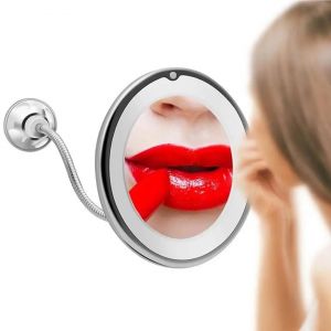 Miroir de maquillage Flexible à col de cygne avec lumière LED, miroir grossissant 10X, ventouse,