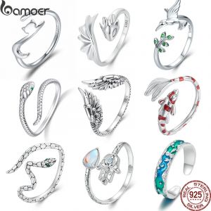 Bamoer – bague ouverte réglable en argent Sterling 925, rétro Iris/Koi/serpent/dragon/oiseau, bijoux