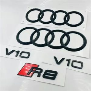 AUDI R8 4 anneaux logo ABS noir capot de voiture avant gril emblème coffre arrière Badge autocollant