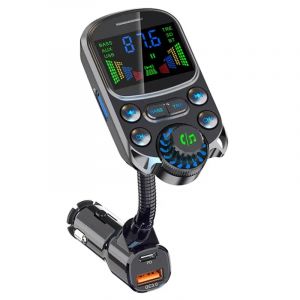 Transmetteur FM sans fil pour voiture, Kit mains libres, basse, récepteur Audio AUX 3.5mm QC3.0 PD