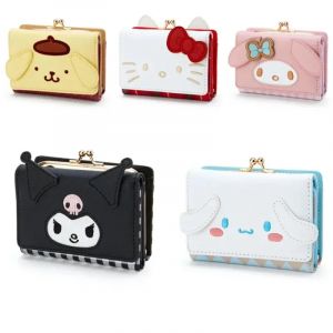 Sanrio Hello Kitty sac Kawaii cannelle ma mélodie Kuromi décontracté mode portefeuille en cuir PU