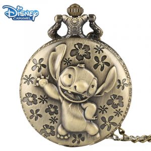 Disney-Montre de Poche Stitch pour Enfant, Design pio 3D, Quartz, Flip, avec Collier JOKids,