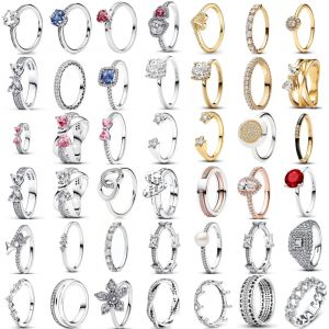 Bague europ&eacute;enne en argent regard&eacute; 925 pour femme, coeur rose, n&oelig;ud en pierre, &eacute;toile, rouge, bleu,