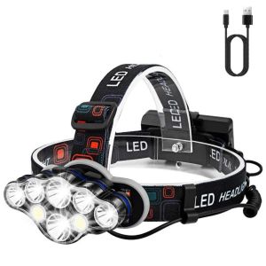 Lampe frontale à LED UltraFire K07 Mini lampe frontale rechargeable USB à 7 LED avec batterie 18650