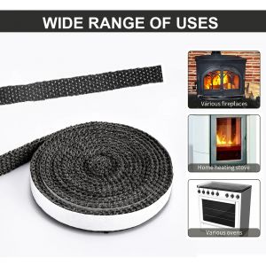10/15mm de largeur noir plat poêle corde auto-adhésive en fibre de verre joint cuisinière cheminée