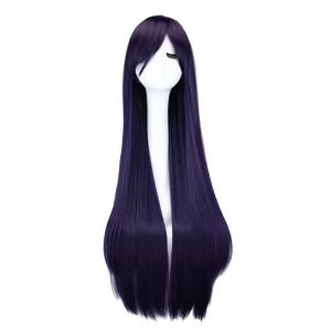 Perruque Synthétique Longue Droite pour Cosplay, Noir, Violet, Noir, Rouge, Rose, Bleu, Marron