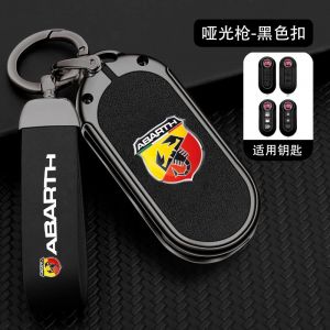 &Eacute;tui en cuir et alliage de Zinc pour cl&eacute; t&eacute;l&eacute;commande de voiture, support de coque pour Fiat Abarth