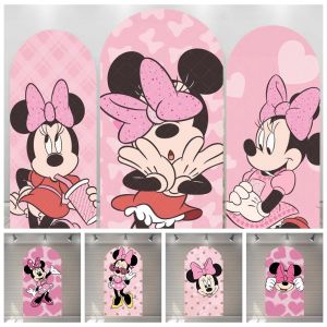 Toile de fond de dessin animé Disney Mouse pour enfants, Minnie Mouse, rose mignon, arc de fête
