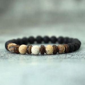 Nouveau Bracelet en bois naturel pour hommes méditation guérison Braslet roche volcanique Bracelet
