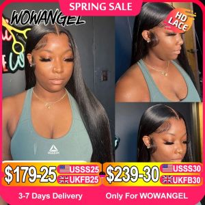 WowAngel 250% pré blanchi 13x6 HD dentelle avant perruques 34in sans colle droite perruques de