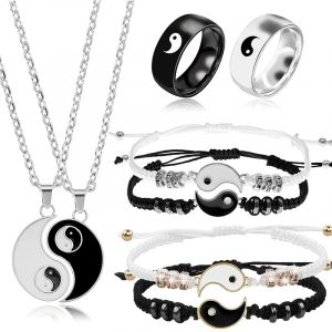 2/4 pièces Tai Chi Yin Yang Couple Bracelets colliers ensemble pendentif réglable tresse chaîne