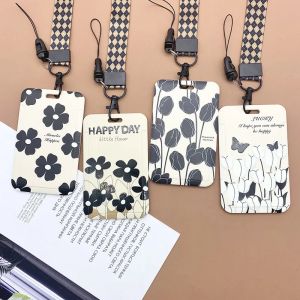 Porte-carte à fleurs simples noir et blanc, 1 pièce, carte d'étudiant de Campus, permis de travail,