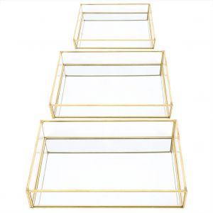 Boîte de rangement vintage en métal et verre doré pour bijoux, présentoir à cosmétiques