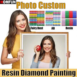 HOMFUN r&eacute;sine f&eacute;e poussi&egrave;re AB cristal Photo personnalis&eacute; perceuse compl&egrave;te 5D bricolage diamant