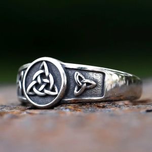 Bague en acier inoxydable avec nœud de sorcière, croix Wiccan, nœud celtique pour femmes,