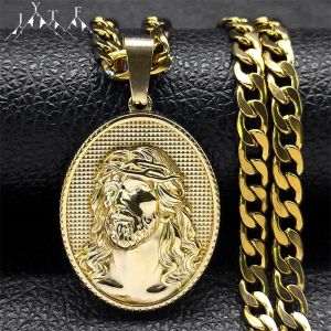Couronne d'&eacute;pines j&eacute;sus hommes collier Hip Hop acier inoxydable Christ couleur or m&eacute;daille pendentif