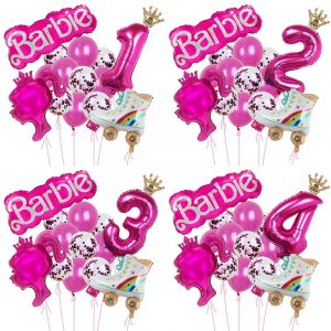 15 pièces Rose Barbie couronne coeur étoile feuille Globos Rose rouge paillettes Latex ballon numéro