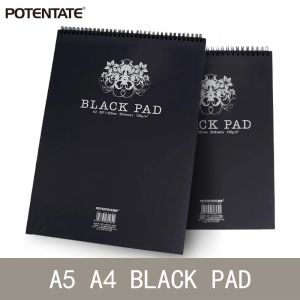 Potentate A4/A5 bloc de dessin de croquis en papier noir 120Gsm cahier de croquis reli&eacute; en spirale