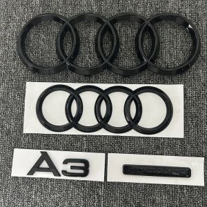 AUDI 2010-2020 A3 4 anneaux logo ABS noir capot de voiture capot avant gril coffre arrière emblème