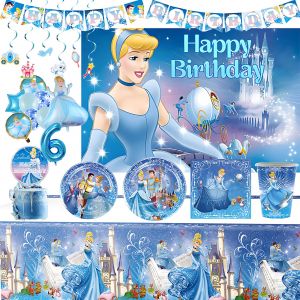 Vaisselle jetable thème princesse cendrillon, assiettes pour fête d'anniversaire, fournitures de