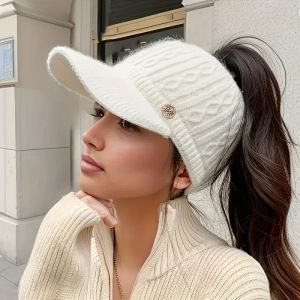 Casquette de baseball en tricot pour femme, bonnet, chignon haut, queue de cheval, tête de mort,