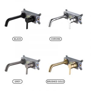 Robinet de lavabo en laiton noir, mitigeur de lavabo mural, bec pivotant &agrave; poign&eacute;e unique, robinet