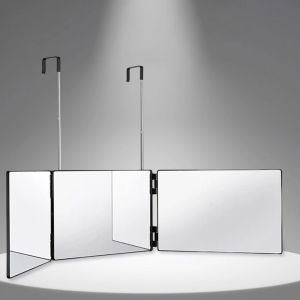 Miroir pliant &agrave; trois c&ocirc;t&eacute;s avec LED 360, miroir de coupe de cheveux &agrave; trois volets avec &eacute;clairage,
