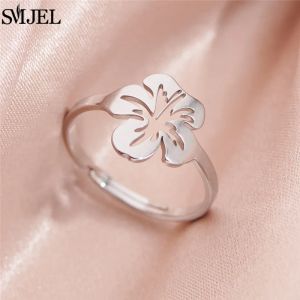 Bague marguerite de lys pour femmes, anneau ouvert réglable en acier inoxydable, fleur douce, bijoux