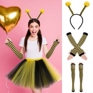 Ensemble de costumes d'abeille jaune pour femmes et enfants, 4 pièces, bandeau d'antenne, jupe Tutu